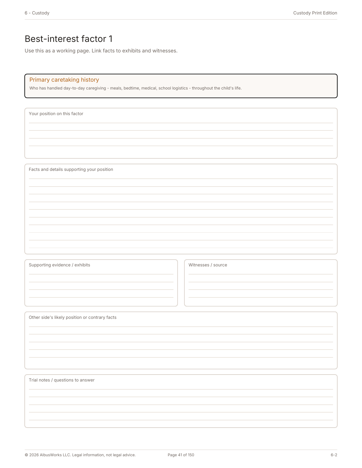 Custody Print Edition best-interest factor 1 worksheet